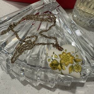 Whiting & Davis Heart Pendant Necklace – Vintage Porcelain Heart Charm